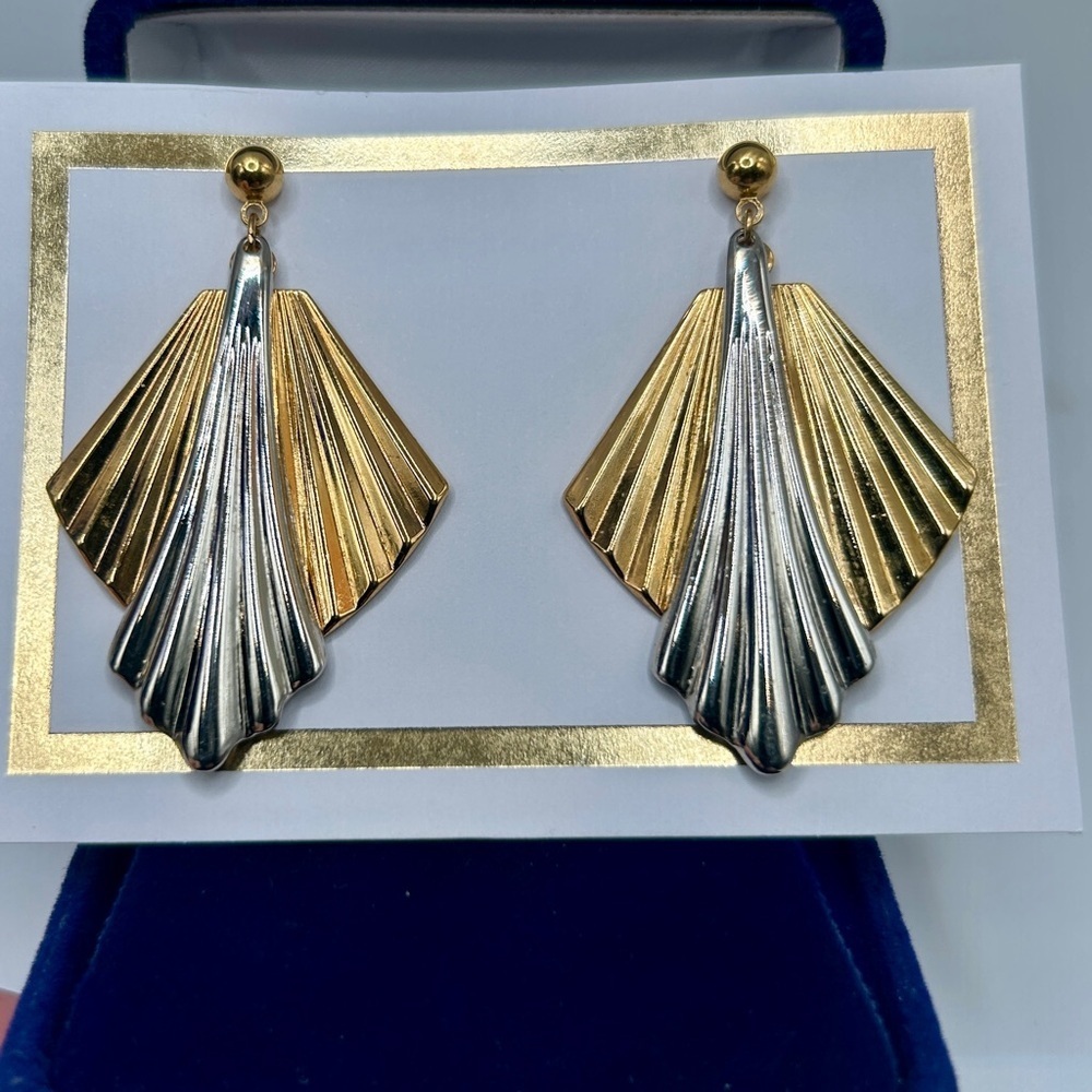 Vintage Avon Gold and Silver Fan Dangle Earrings​​